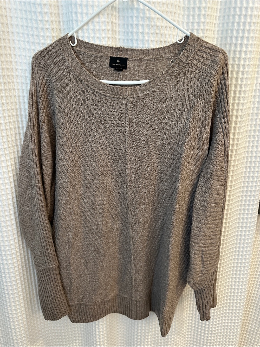 Worthington Taupe Ribbed-Detail Knit Sweater